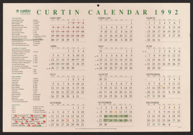 Recently digitised university wall calendars Archives