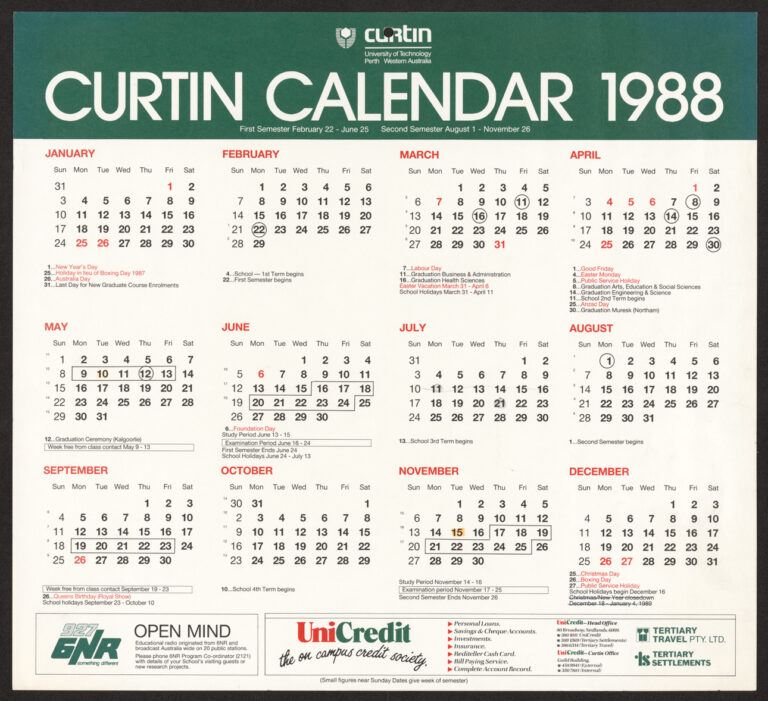 Recently digitised university wall calendars Archives