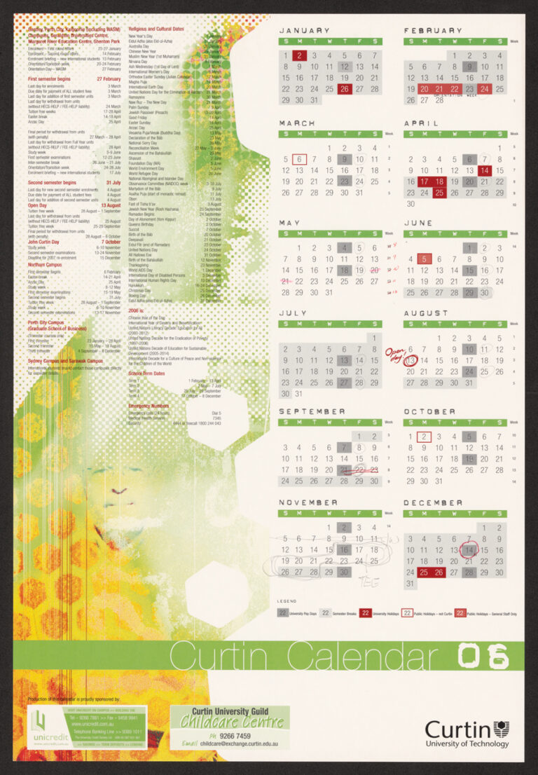 Recently digitised university wall calendars Archives